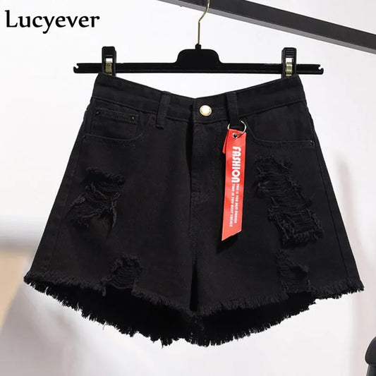 JMPRS Large Size Tassel Women Denim Shorts Fashion Summer High Waist Black White Jeans Loose Korean Wide-Leg Pants Cotton 5XL