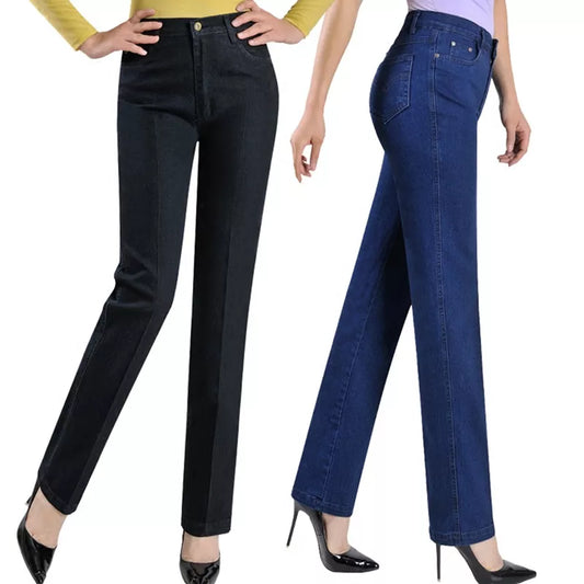 Jeans for Women Spring Autumn Winter Warm Mother Pants Pocket Loose Stretch Straight Casual Plus Size Slim Lady's Trousers