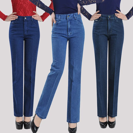 Women's High Waist Straight Elastic Jeans, Plus Size Lady Pants, Supersize 42, Mother Trousers